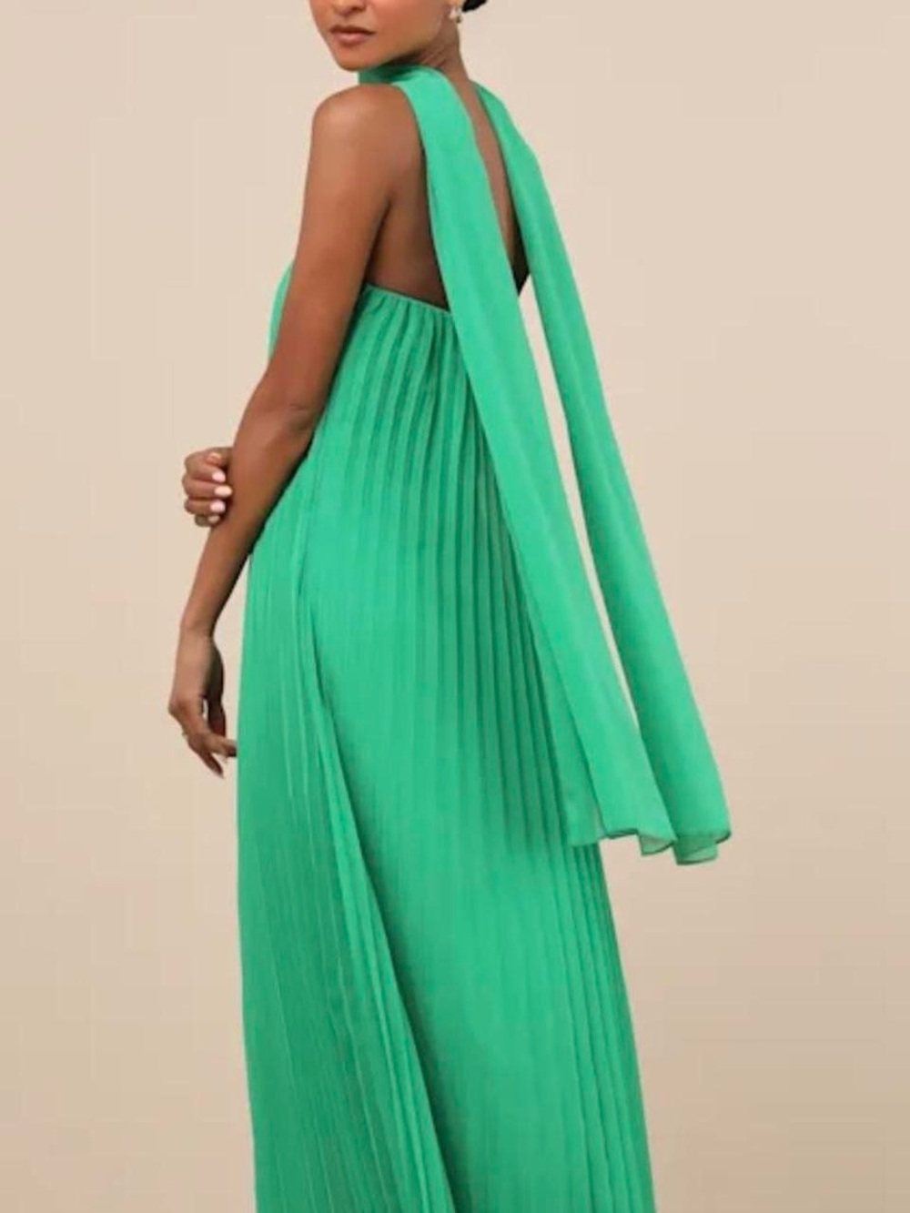 Lulu's Bright Green Strapless Pleated Maxi Dress with Neck Scarf - Picture 4 of 4